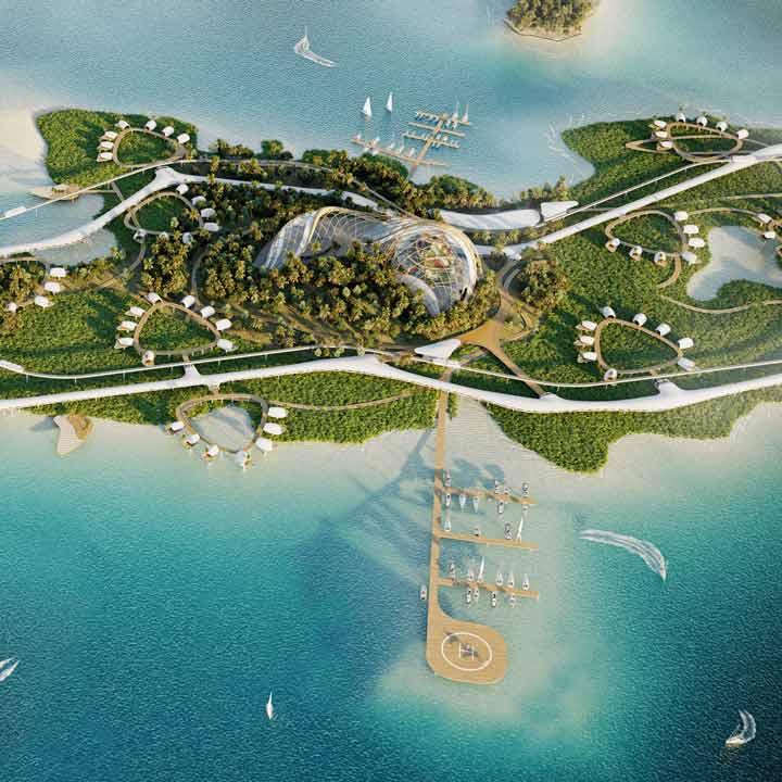 Vista aerea de la isla desarrollada